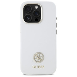 Guess GUHCP16LM4DGPH Silicone Logo Strass 4G Hardcase for iPhone 16 Pro 6.3" / white