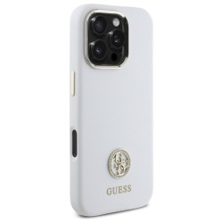 Guess GUHCP16LM4DGPH Silicone Logo Strass 4G Hardcase for iPhone 16 Pro 6.3" / white