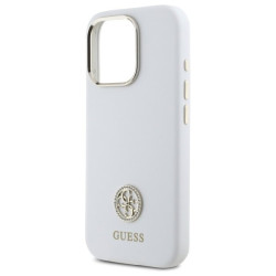 Guess GUHCP16LM4DGPH Silicone Logo Strass 4G Hardcase for iPhone 16 Pro 6.3" / white