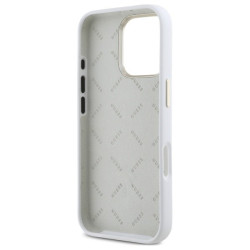 Guess GUHCP16LM4DGPH Silicone Logo Strass 4G Hardcase for iPhone 16 Pro 6.3" / white