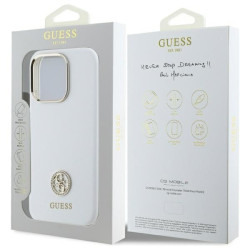 Guess GUHCP16LM4DGPH Silicone Logo Strass 4G Hardcase for iPhone 16 Pro 6.3" / white