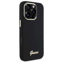 Guess GUHCP16LSMBSLK Silicone Script Metal Logo & Frame Hardcase for iPhone 16 Pro 6.3" / black