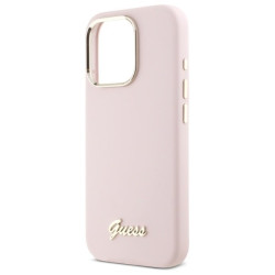 Guess GUHCP16LSMBSLP Hardcase Silicone Script Metal Logo & Frame for iPhone 16 Pro 6.3" / pink