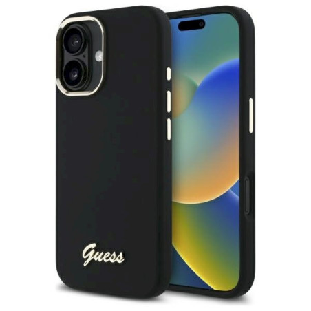 Guess GUHCP16MSMBSLK Silicone Script Metal Logo & Frame Hardcase for iPhone 16 Plus 6.7" / black