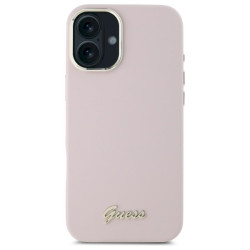 Guess GUHCP16MSMBSLP Silicone Script Metal Logo & Frame Hardcase for iPhone 16 Plus 6.7" / pink