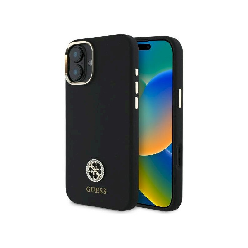 Guess GUHCP16SM4DGPK Silicone Logo Strass 4G Hardcase for iPhone 16 6.1" / black