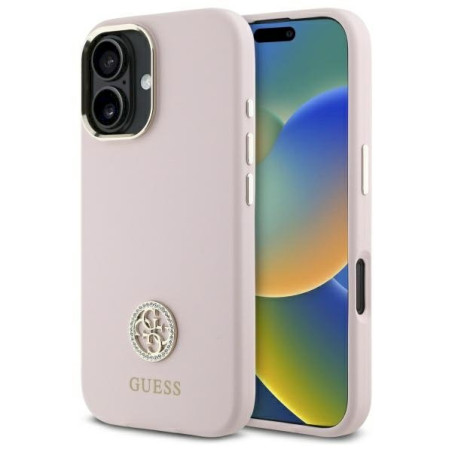 Guess GUHCP16SM4DGPP Silicone Logo Strass 4G Hardcase for iPhone 16 6.1" / pink