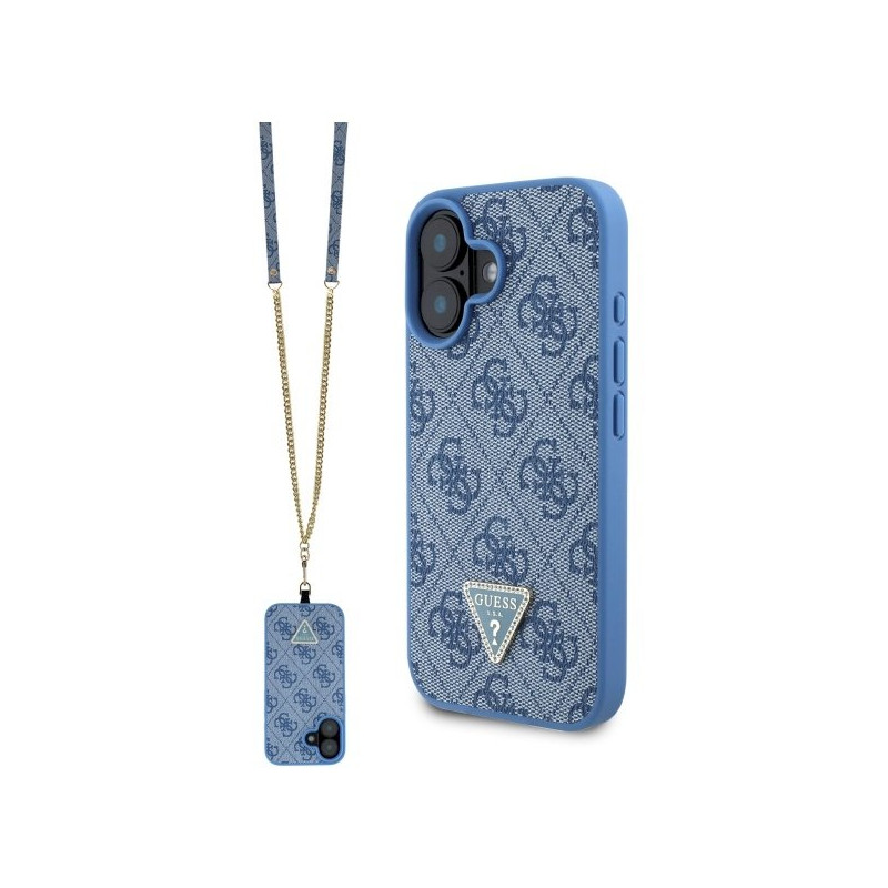 Guess GUHCP16SP4TDSCPB Leather Metal Logo Strass Crossbody Hardcase for iPhone 16 6.1" / blue