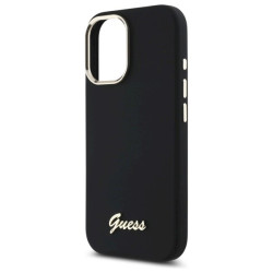 Guess GUHCP16SSMBSLK Silicone Script Metal Logo & Frame Hardcase for iPhone 16 6.1" / black