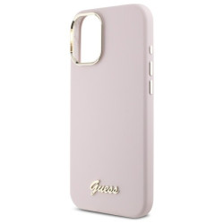Guess GUHCP16SSMBSLP Silicone Script Metal Logo & Frame Hardcase for iPhone 16 6.1" / pink