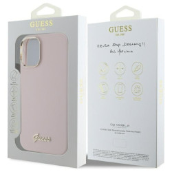 Guess GUHCP16SSMBSLP Silicone Script Metal Logo & Frame Hardcase for iPhone 16 6.1" / pink