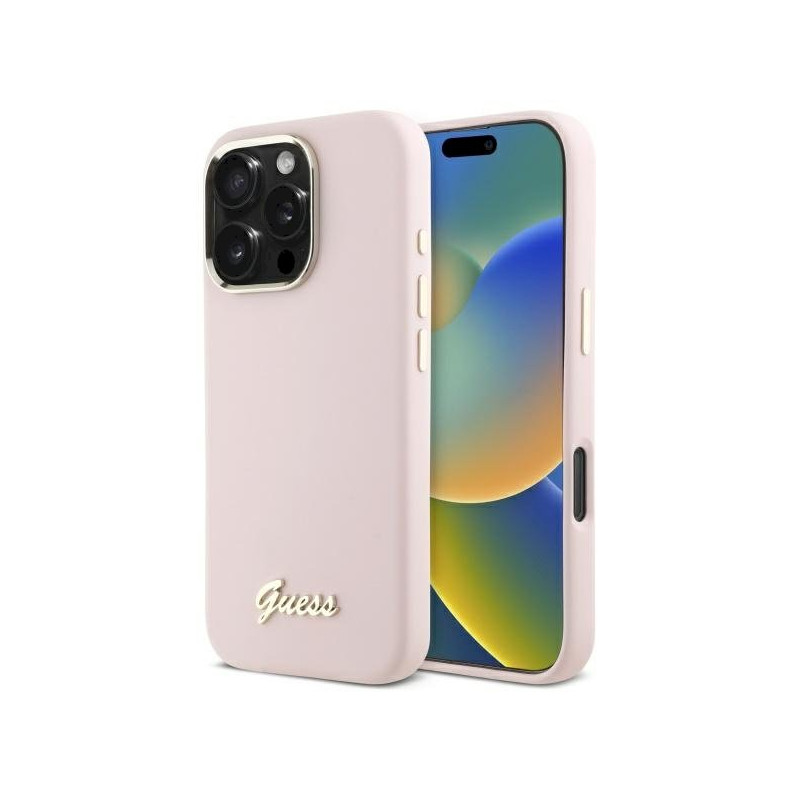Guess GUHCP16XSMBSLP Hardcase Silicone Script Metal Logo & Frame for iPhone 16 Pro Max 6.9" / pink