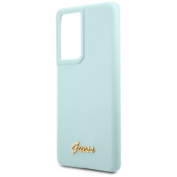 Guess GUHCS21LLSLMGLB Silicone Script Metal Logo Case for Samsung Galaxy S21 Ultra G998 / blue