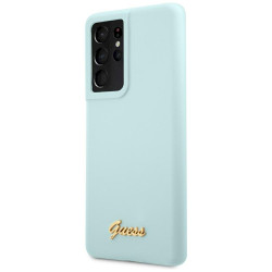 Guess GUHCS21LLSLMGLB Silicone Script Metal Logo Case for Samsung Galaxy S21 Ultra G998 / blue