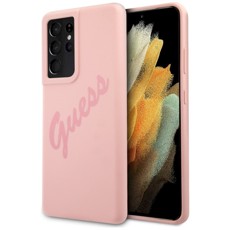 Guess GUHCS21LLSVSPI Script Vintage Hardcase for Samsung Galaxy S21 Ultra G998 / pink