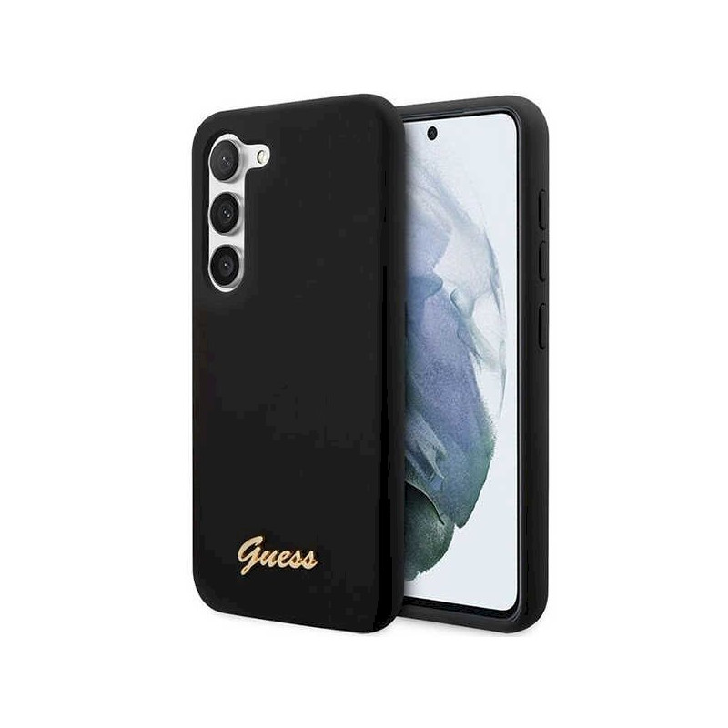 Guess GUHCS23MSLSMK S23+ S916 hardcase Silicone Vintage Gold Logo / black
