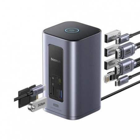 Baseus Air Spacemate 12-in-1 USB-C Docking Station 2xHDMI 4K@60Hz | 2xUSB-C 10Gb/s | 2xUSB-A 5Gb/s | 2xUSB-A 480Mb/s | RJ45 | SD