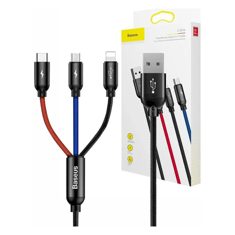 Baseus USB3w1 USB-C / Lightning / Micro 3.5A 1.2m Cable / black