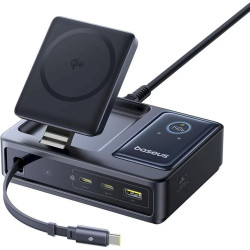 Baseus NOMOS 140W Qi2 5-in-1 Wireless Charger with Retractable USB-C Cable and Digital Display / black