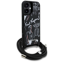 Karl Lagerfeld Crossbody Grained Pattern & Logo MagSafe Case for iPhone 16 / black