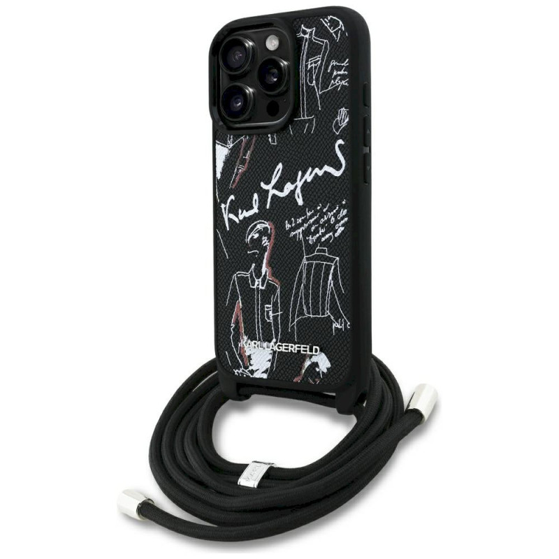 Karl Lagerfeld Crossbody Grained Pattern & Logo Case for iPhone 16 Pro Max / black