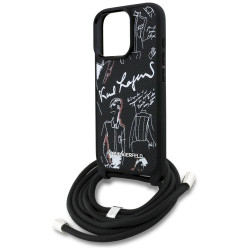 Karl Lagerfeld Crossbody Grained Pattern & Logo Case for iPhone 16 Pro Max / black