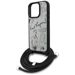 Karl Lagerfeld Crossbody Grained Pattern & Logo Case for iPhone 16 Pro Max / grey