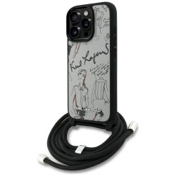 Karl Lagerfeld Crossbody Grained Pattern & Logo Case for iPhone 16 Pro / grey