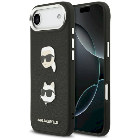 Karl Lagerfeld FW Grained Karl & Choupette Heads Pins & Logo Case for iPhone Air / black