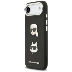 Karl Lagerfeld FW Grained Karl & Choupette Heads Pins & Logo Case for iPhone Air / black