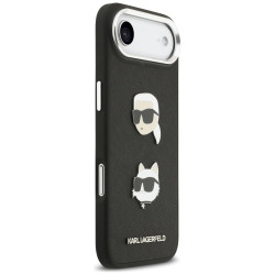 Karl Lagerfeld FW Grained Karl & Choupette Heads Pins & Logo Case for iPhone Air / black