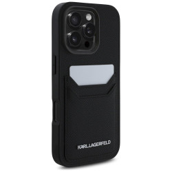 Karl Lagerfeld HC Grained PU Cardslot Metal Elong Case for iPhone 16 Pro / black
