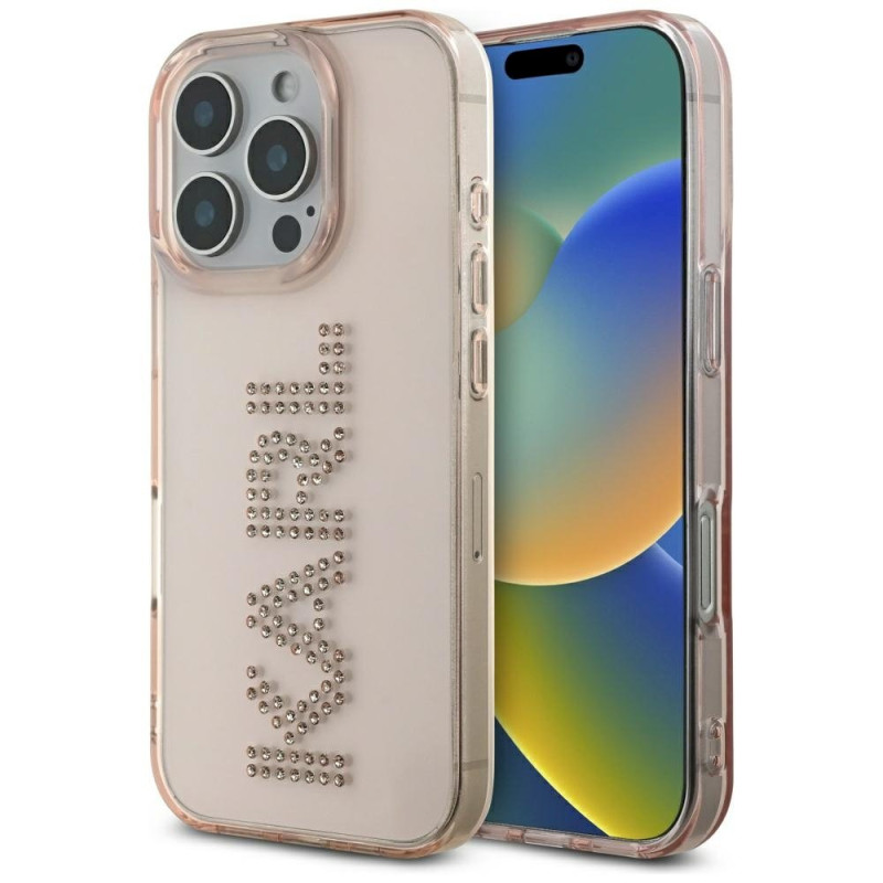 Karl Lagerfeld IML Rhinestones Logo Case for iPhone 16 Pro / pink