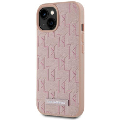 Karl Lagerfeld Leather Monogram Metal Logo MagSafe Case for iPhone 15 / pink