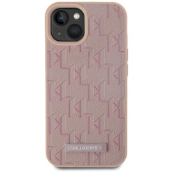 Karl Lagerfeld Leather Monogram Metal Logo MagSafe Case for iPhone 15 / pink