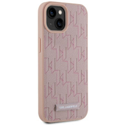 Karl Lagerfeld Leather Monogram Metal Logo MagSafe Case for iPhone 15 / pink