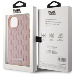 Karl Lagerfeld Leather Monogram Metal Logo MagSafe Case for iPhone 15 / pink