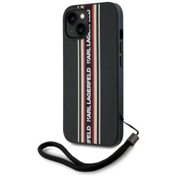 Karl Lagerfeld Saffiano Athleisure Stripes Cord Case for iPhone 15 / red
