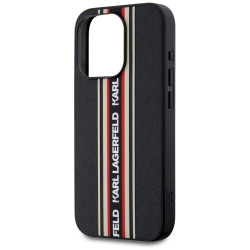 Karl Lagerfeld Saffiano Athleisure Stripes Cord Case for iPhone 15 Pro Max / red