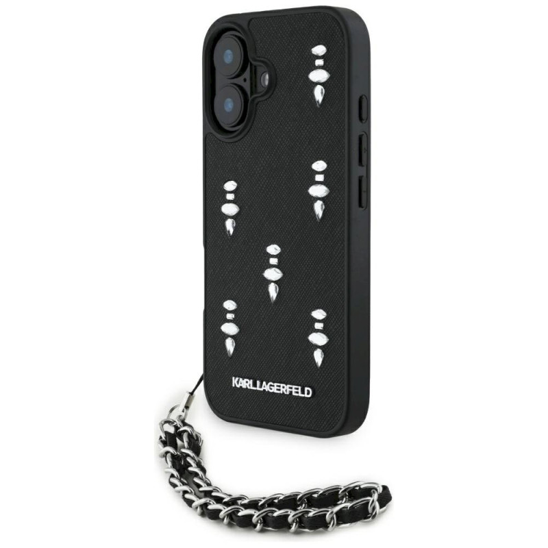 Karl Lagerfeld Saffiano Crystals w/Chain Case for iPhone 16 / black