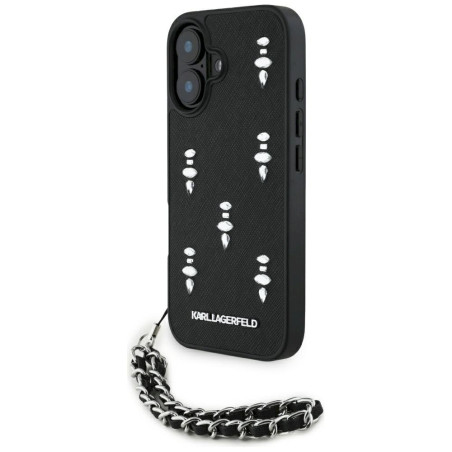 Karl Lagerfeld Saffiano Crystals w/Chain Case for iPhone 16 / black