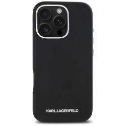Karl Lagerfeld Saffiano Full Wrapped Elongated Metal Logo MagSafe Case for iPhone 16 Pro / black