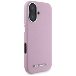 Karl Lagerfeld Saffiano Full Wrapped Elongated Metal Logo MagSafe Case for iPhone 16 / pink
