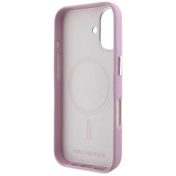 Karl Lagerfeld Saffiano Full Wrapped Elongated Metal Logo MagSafe Case for iPhone 16 / pink