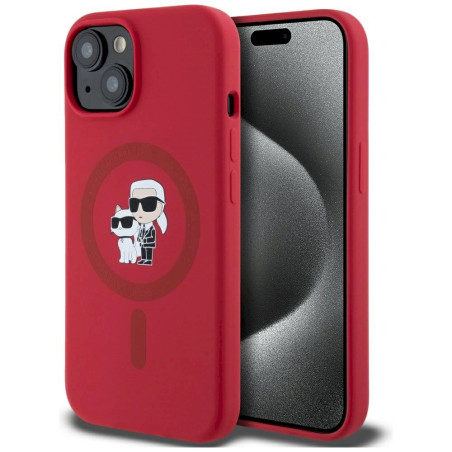 Case Karl Lagerfeld Silicone Karl&Choupette Heads Ring MagSafe for iPhone 15 / red