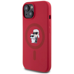 Case Karl Lagerfeld Silicone Karl&Choupette Heads Ring MagSafe for iPhone 15 / red