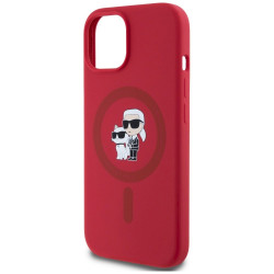 Case Karl Lagerfeld Silicone Karl&Choupette Heads Ring MagSafe for iPhone 15 / red
