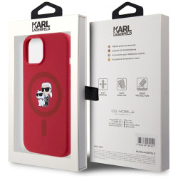 Case Karl Lagerfeld Silicone Karl&Choupette Heads Ring MagSafe for iPhone 15 / red