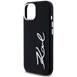 Karl Lagerfeld Silicone Metal Script Logo Case for iPhone 15 / black