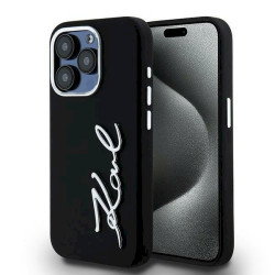 Karl Lagerfeld Silicone Metal Script Logo Case for iPhone 15 Pro Max / black